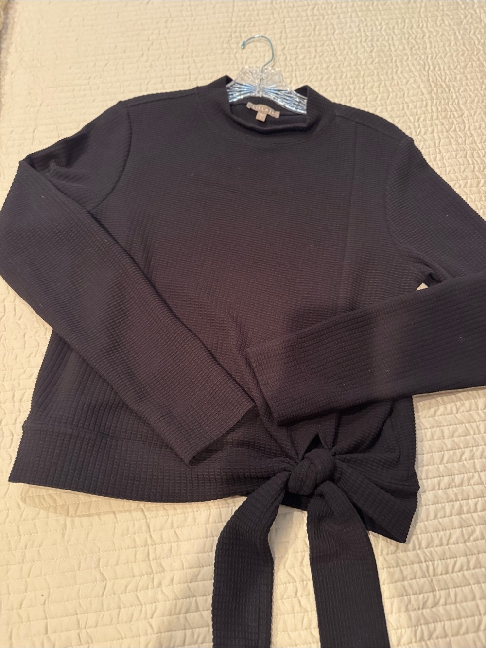 Black Tie-Front Knit Sweater - Women Sweaters by Lila P size small